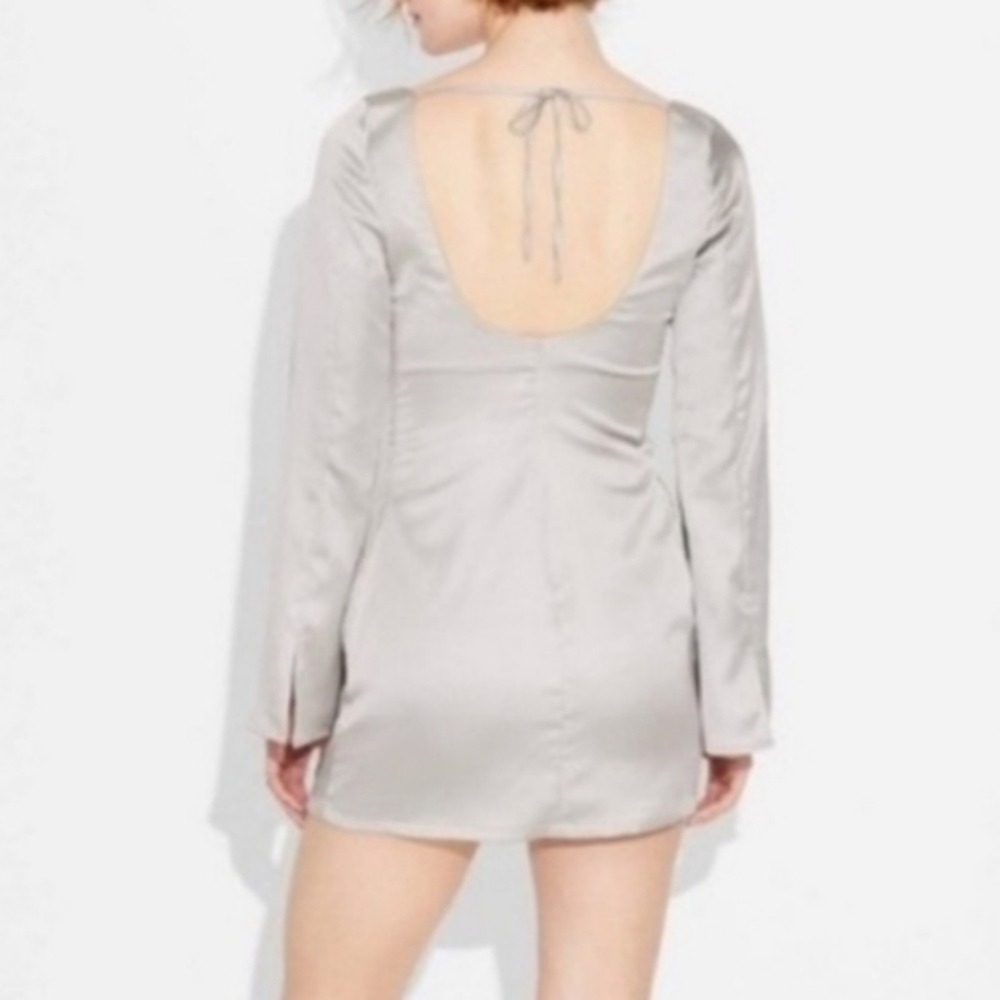 Wild Fable Silver Bell Long Sleeve Satin Mini Bodycon Holiday Dress NWT - Picture 3 of 6